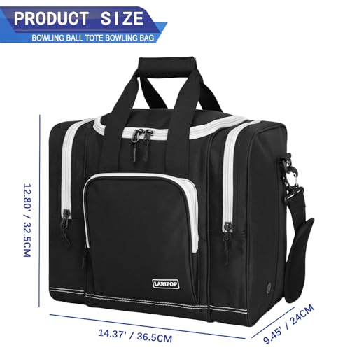 LARIPOP Bowling Ball Bag, Single Bowling Tote with Padded Ball Holder, Ventilated Shoe Pocket & Adjustable Shoulder Strap for Adult Bowlers Men Women - color: Black+White