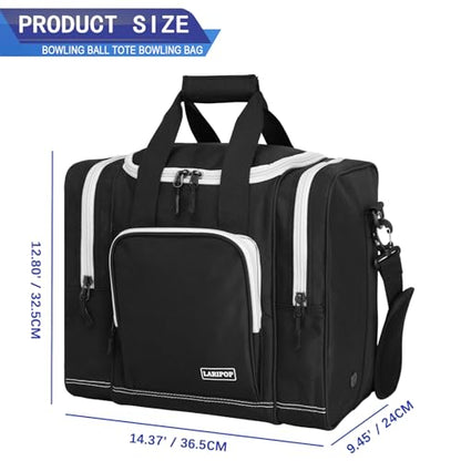 LARIPOP Bowling Ball Bag, Single Bowling Tote with Padded Ball Holder, Ventilated Shoe Pocket & Adjustable Shoulder Strap for Adult Bowlers Men Women - color: Black+White