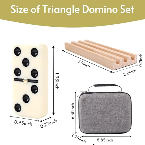 Doreimi Double 6 Dominos Set for Adults with 4 Wooden Racks & 28 Tiles Travel Dominoes Set Classic Board Game for Family Game Night - style: Double 6 Dot