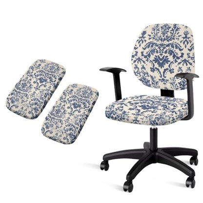 Blue Floral Desk Chair Cover Stretchable 4-Piece Set Washable Breathable Office Chair Seat Covers and Chairs Arm Rest Pads for Home and PC Gaming Chairs - color: Blue Floral