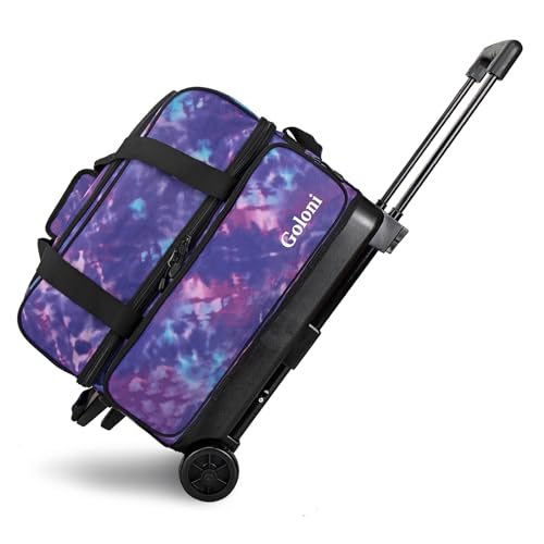 Goloni Double Roller 2 Ball Bowling Bag with Separate Shoe Compartment,2 Ball Bowling Bag with Wheels,Retractable Handle Extends to 40" - color: Purple Camouflage