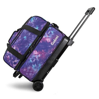 Goloni Double Roller 2 Ball Bowling Bag with Separate Shoe Compartment,2 Ball Bowling Bag with Wheels,Retractable Handle Extends to 40" - color: Purple Camouflage