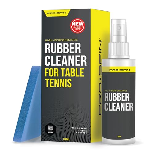 PRO-SPIN Table Tennis Rubber Cleaning Kit - Ping Pong Paddle Cleaner | 200ml Rubber Cleaner & Sponge Included | Eliminate Dirt & Dust | Optimal Spin & Control | Preserve Rubber
