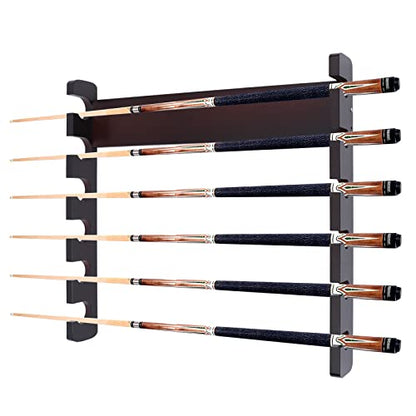 DNYSYSJ Rack Wall Mounted 6 Sticks Pool Cue Rack, 22.83in/58cm Display Pool Cue Storage Stand, Pool Organizer Wooden Cue Sticks Rack for Long Canes and Walking Sticks