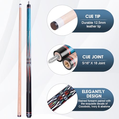 36 Inch/ 42 Inch/ 48 Inch Short Pool Cue Stick for Kids, Canadian Maple Billiard Cues for Tight Spaces - color: Blue 48"
