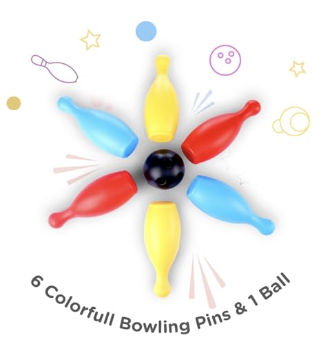 Toddler 6 Pin Bowling Set with Ball, Colorful Indoor and Outdoor Game, Ages 3+
