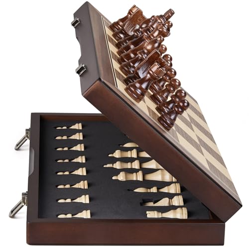 AMEROUS 15'' Magnetic Wooden Chess Set for Adults Kids - with Folding Board, Gift Package, Pieces Storage Slots, Handmade Pieces,Chess Board Game Set for Tournament Professional Beginner - size: 15 inches
