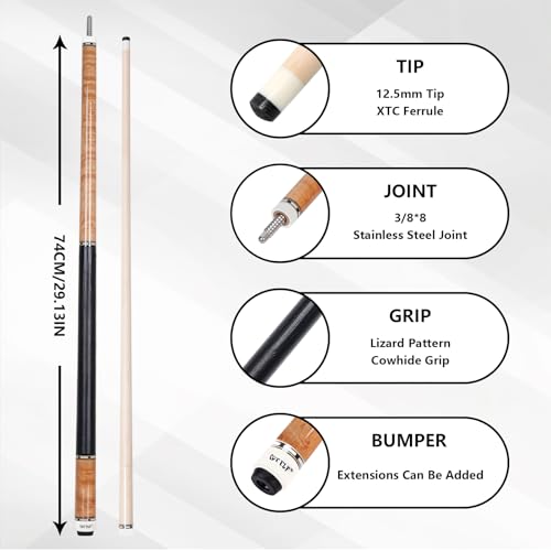CUEELF Pool Cue Stick Low Deflection Hand-Made Inlay Billiard Cue 58'' Professional Billiard Pool Cue Stick for Adults-12.5mm Tip,3/8 * 8 Joint - color: WD-SM-HB-BS
