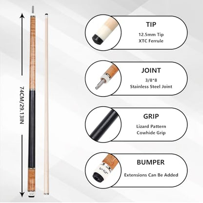 CUEELF Pool Cue Stick Low Deflection Hand-Made Inlay Billiard Cue 58'' Professional Billiard Pool Cue Stick for Adults-12.5mm Tip,3/8 * 8 Joint - color: WD-SM-HB-BS