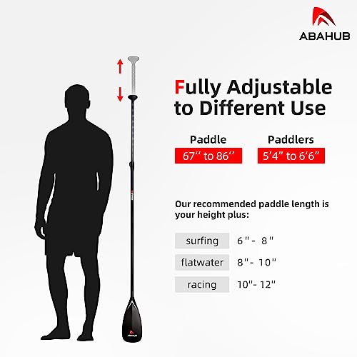 Abahub Carbon Fiber SUP Paddles, 1 x 3 Section Adjustable 67" - 86" Carbon Fiber Shaft, Lightweight Stand-up Paddle Oars for Paddleboards, with a Carrying Bag - color: Full Carbon Fiber Paddle