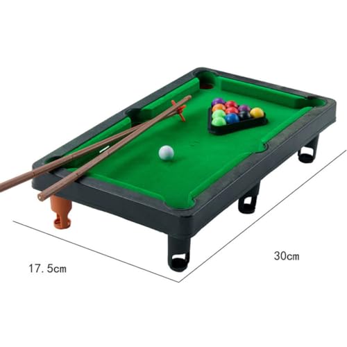 1Set Mini Tabletop Pool Set Small Billiards Game Includes Game Balls, Sticks and Triangle Rack Travel Friendly Office Desk Games for The Whole Family