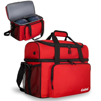 Goloni 2 Balls Bowling Bag with Ball Holder - Fits Bowling Shoes Up to Mens Size 16 and Accessories - color: Red