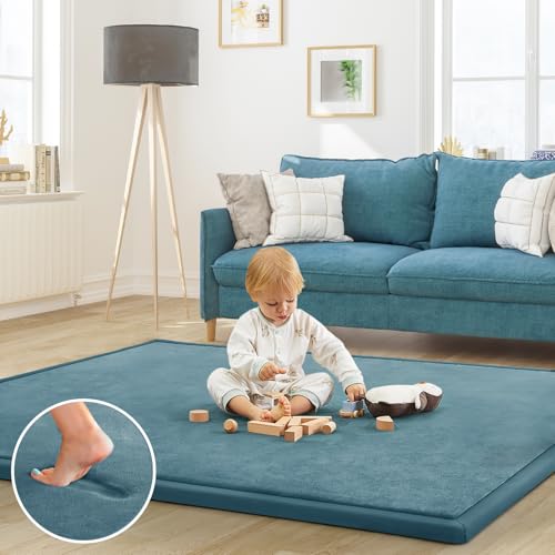 Baby Play Mat for Floor Nursery Rug Muscle Mat Area Rug Playroom Rug 79"x79" Playpen Mat Memory Foam 1.3" Thick Crawling Mat For Babies,Toddlers, Infants, Kids,Indigo - color: Indigo, size: 79"x79"