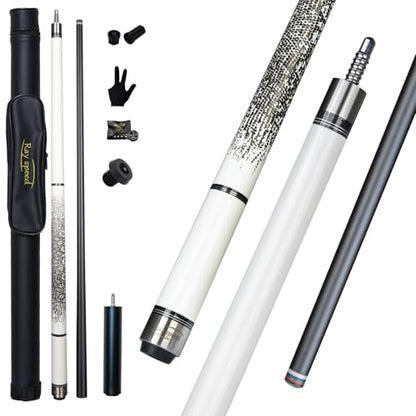 Glass Fiber Pool Cue with Case Canadian Maple Wood Pool Stick Low Deflection Cue Stick Pool Cue Kit with Case,Gloves,Tips and Extension - color: White
