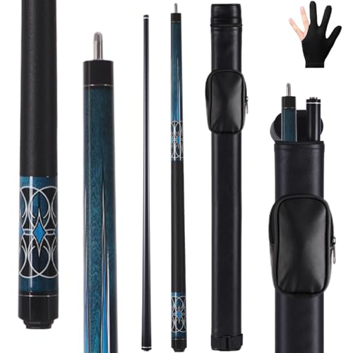 Glass Fiber Pool Cue, 2-Pieces Pool Cue Stick - 58" Professional Billiard Pool Cues Sticks, 19-20 oz Professional Pool Stick Set (with Cue Case & Glove) - color: Cue Set B