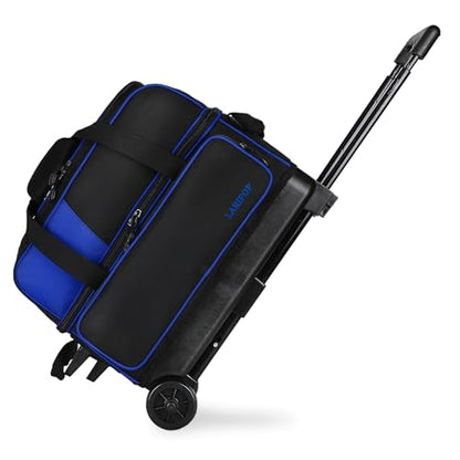 LARIPOP 2 Ball Bowling Roller Bag, Wheeled Bag with Shoe Compartment, Telescopic Handle & Padded Protection for Men Women - color: Blue