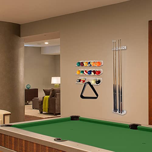 Pool Cue & Ball Rack Wall Mount – Acrylic Billiard Storage Holder, Self-Adhesive or Screw Mounted, Space-Saving Game Room Organizer (Top Hole 6 Cues Holder) - style: Top Hole 6 Cues Holder
