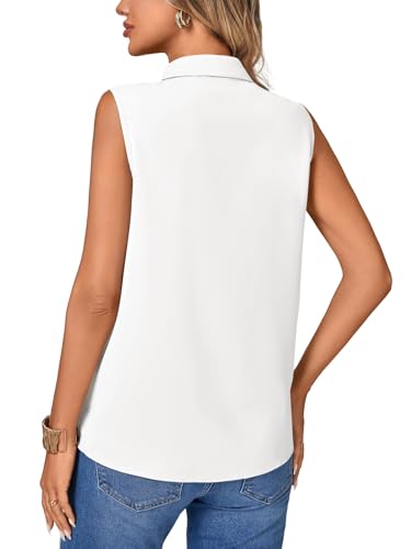 Vrtige Women's Summer Tank Top Button Down Ruffle Front Collar Neck Sleeveless Blouse Shirt Top - color: White, size: X-Large