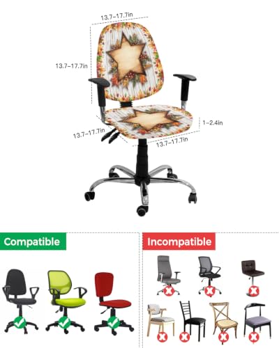 Savannan Office Chair Cover, Autumn Maple Leaf on Wood Grain Protective Stretch Elastic Universal Cover for Desk Task Chair,Computer Rotating Chair 1 Pcs Pine Cones Leaves