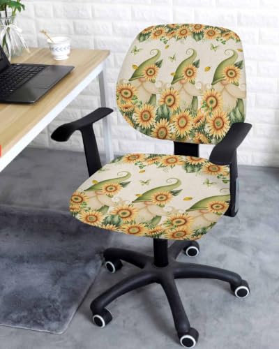 Savannan Office Chair Cover, Fall Gnome Watercolor Sunflower Protective Stretch Elastic Universal Cover for Desk Task Chair,Computer Rotating Chair 1 Pcs Green Leaves Retro Linen