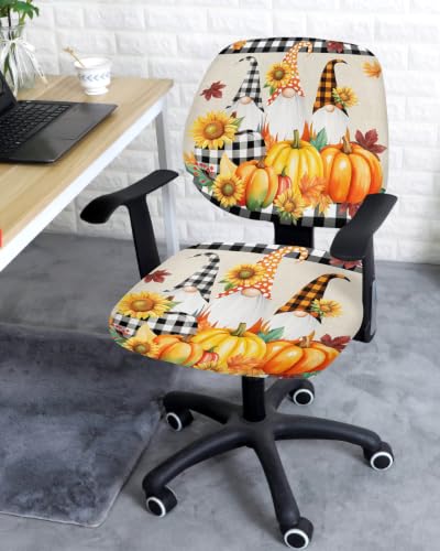 Savannan Office Chair Cover, Thanksgiving Pumpkin Gnome Protective Stretch Elastic Universal Cover for Desk Task Chair,Computer Rotating Chair 1 Pcs Sunflower Maple Leaf Watercolor