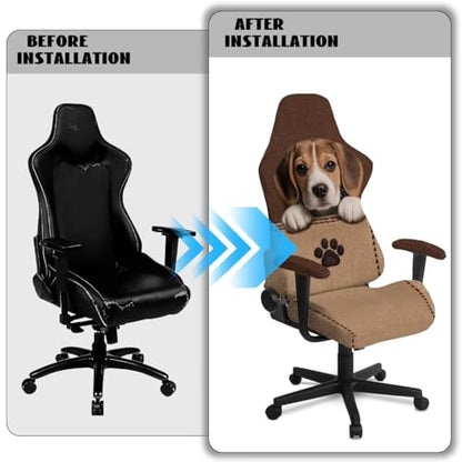 Suobstales Beagle Dog Paw Print Gaming Chair Cover, Removable Office Chair Cover with Zipper, Stretch Anti-dust Universal Washable High Back Computer Seat Protector for Pets - color: Beagle Dog Paw