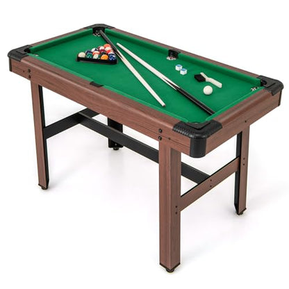 Goplus 48” Pool Table, Wooden Billiards Table w/ 2 Cue Sticks, 16 Balls, 2 Chalks, Triangle, Brush, Compact Pool Game Table for Kids Adults Family Game Room Bar Office - style: Upgrade Table 48’’, Green