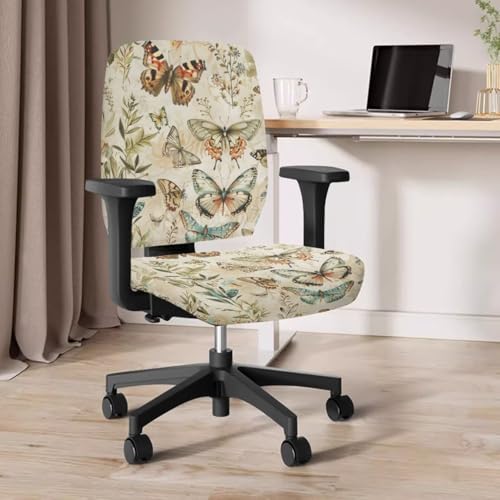 Butterfly Computer Chair Cover 4-Pc Set Breathable Office Chair Arm Covers Stretchy Office Chair Seat Covers for Office and Rotating PC Chairs Easy to Clean Pet Friendly - color: Butterfly