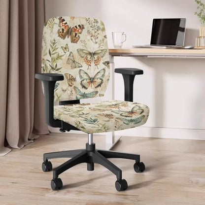 Butterfly Computer Chair Cover 4-Pc Set Breathable Office Chair Arm Covers Stretchy Office Chair Seat Covers for Office and Rotating PC Chairs Easy to Clean Pet Friendly - color: Butterfly