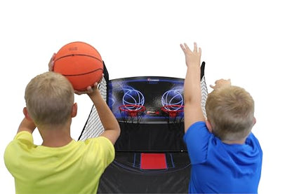 Atomic Jumpball Deluxe Double Electronic Basketball Shootout – 2-Player Arcade Basketball Game with Infrared Scoring, Timer, Steel Frame, 4 Mini Basketballs & Air Pump
