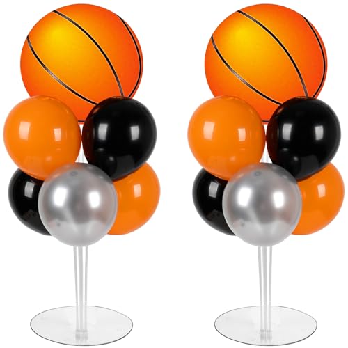 Basketball Party Balloons Stand Kit - 2 Sets With 2 Basketball Ball Foil Balloons - Basketball Themed Party Balloon Centerpiece for Tables - Game Sports Birthday Party Decorations - style: Basketball