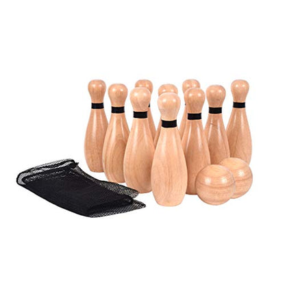 Long game NI-ROU Outdoor Giant Lawn Bowling Games Rubber Wooden Lawn Set Fun Sports Games Outside or Indoor for Family Adults and Kids Backyard Skittles Carrying Bag with 10 Pins and 2 Balls - size: Medium