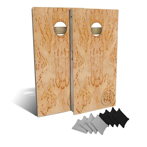 Slick Woody's Professional-Grade Cornhole Boards - 4'x2' Solid Wood Regulation Woodgrain Bean Bag Toss Game with 8 Resin Filled Bags - color: Masur Birch