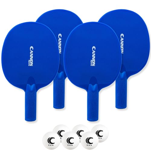 Cannon Sports Unbreakable Table Tennis Paddle Set - 4 Rackets with 6 Pack of 3-Star Table Tennis Balls – Portable Set for 4 Players - color: 4 Royal Blue Paddles + 6 White Balls