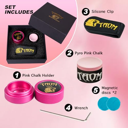 TAOM Upgrade Pool Chalk Holder Round Shaped Practical Tool Billiards Accessories Magnetic Mini Chalk Tip Case Container Round Box Billiards,Cue Tip Tool Scuffer Shaper - color: 1-Gift Set-Pink with Pyro Pink