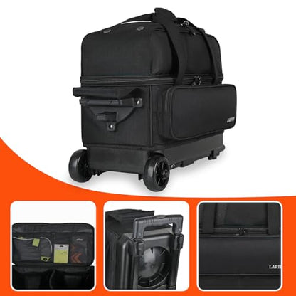 LARIPOP 2 Ball Bowling Roller Bag, Wheeled Bag with Shoe Compartment, Telescopic Handle & Padded Protection for Men Women - color: Black
