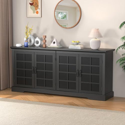 Bigbiglife 70.2" Wood Buffet Cabinet, Farmhouse Buffet Sideboard Cabinet with 4 Doors and Adjustable Shelves, Coffee Bar Wine Bar Storage Cabinet for Kitchen, Living Room, Black - color: Black