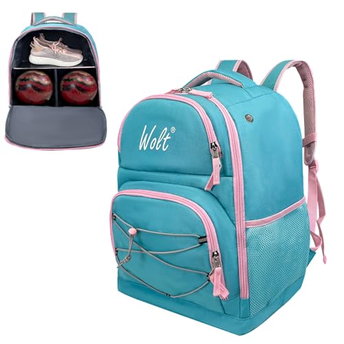 WOLT Bowling Ball Bag,2 Ball Bowling Backpack with Protective Foam Padded & Shoe Compartment Fits Up to Mens Size 16 - color: Mint green