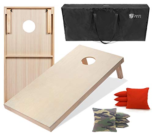 Tailgating Pros 4'x2' & 3'x2' Premium Cornhole Boards w/Carrying Case & Set of 8 All Weather Cornhole Bags - color: Green Camo/Orange