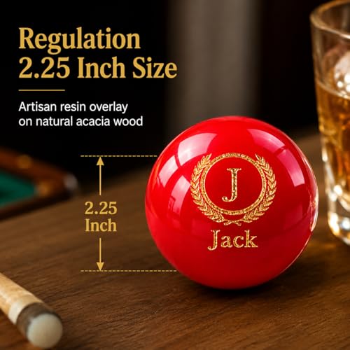 Custom Personalized Pool Ball Laser Engraved Billiard Ball Gift 2.25 Inch Standard Size Polyester Resin Desk Display Optional Ball Stand Add-On White - color: Red / Gold Lettering