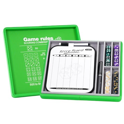Dice Tray and Storage Case for Farkle Game - Includes Embedded Scoring Combinations, 4 Sets of 6 Pearl Dice, 50 Sheet Score Pad and Pen Holder for The Classic Family Game - Green and Grey - color: Green and Grey