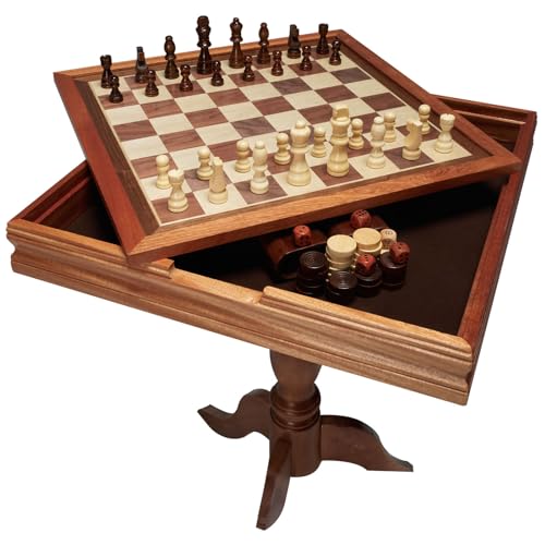 VEVOR 3-in-1 Chess Checkers Backgammon Table Set, 18 Inch Premium Wooden Chess Table, Deluxe Combo Game Table Furniture Set, Chess Set Board Game Gift for Family Board Games - color: Brown, size: 18 inch