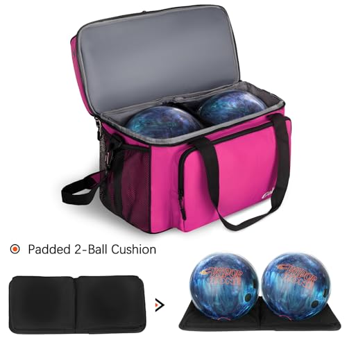 Goloni 2 Balls Bowling Bag with Ball Holder - Fits Bowling Shoes Up to Mens Size 16 and Accessories - color: Pink