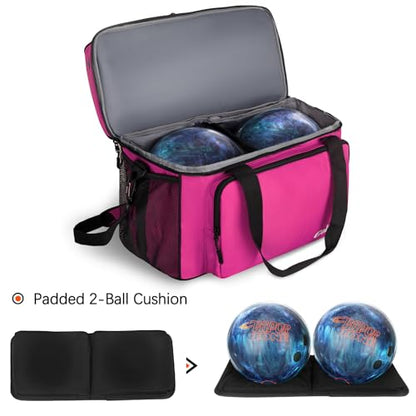 Goloni 2 Balls Bowling Bag with Ball Holder - Fits Bowling Shoes Up to Mens Size 16 and Accessories - color: Pink