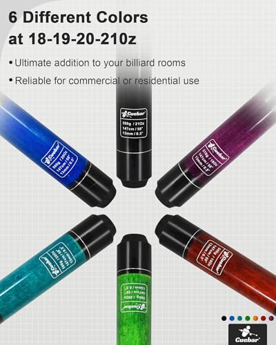 Pool Cues Set of 6, 58" 2-Piece 3D Grip Billiard Table Sticks, 4 Weights (18-21oz) & 6 Colors, Pro Maple Pool Sticks for Home Bar Game Room - color: Purple+Red+Green+Teal+Blue+Black