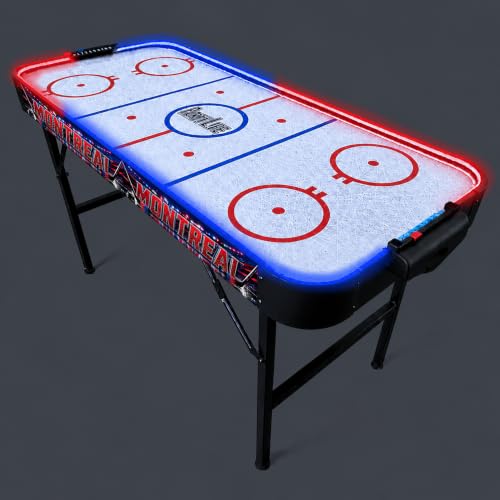PartyLife 54" Portable Air Hockey Table w/Folding Steel Legs & Optional LED Lights - NEW & Improved - Powerful Motor, Smooth Surface, Very Sturdy - City Team Edition - color: Montreal, style: w/ LED Lights