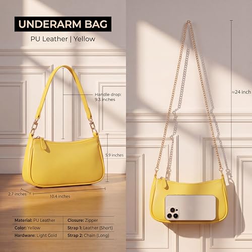 VODIU Clutch Tote Handbags with 2 Removable Straps and Zipper Closure Crossbody Bags Shoulder Purse Handbag for Women - color: Yellow