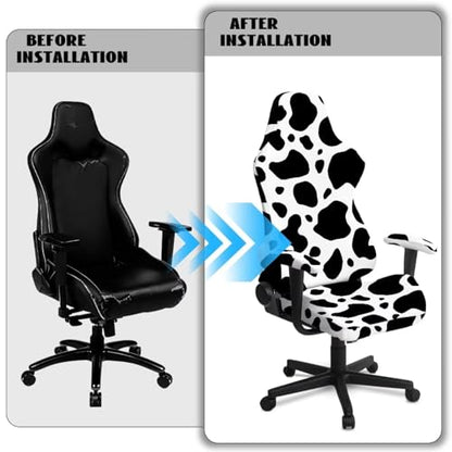 Gaming Chair Cover Stretch Washable Office Computer Desk Chairs Covers with 2 Pcs Armrest Cover, Armchair Slipcover with Zipper Gamer Room Decor, Black Cow Print White - color: Black Cow Print White