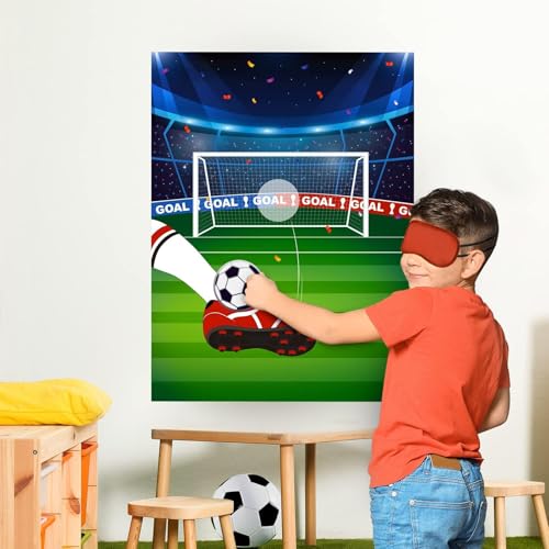 WERNNSAI Pin The Soccer on The Goal - Soccer Party Games for Kids Sports Themed Party Decorations Poster with 24pcs Ball Stickers Classroom Sports Party Favors - style: Soccer