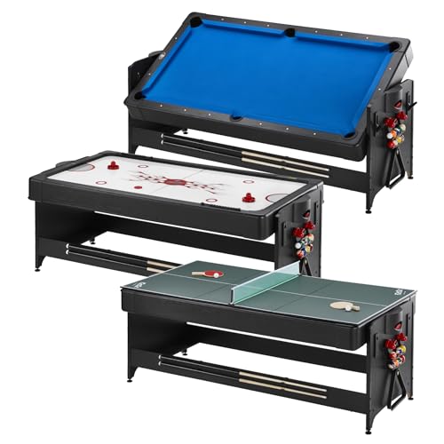 Fat Cat Original 3-in-1 7 Foot Pockey Multi Game Table, Air Hockey Table, Pool Table, and Table Tennis Combo with Accessories - color: Blue